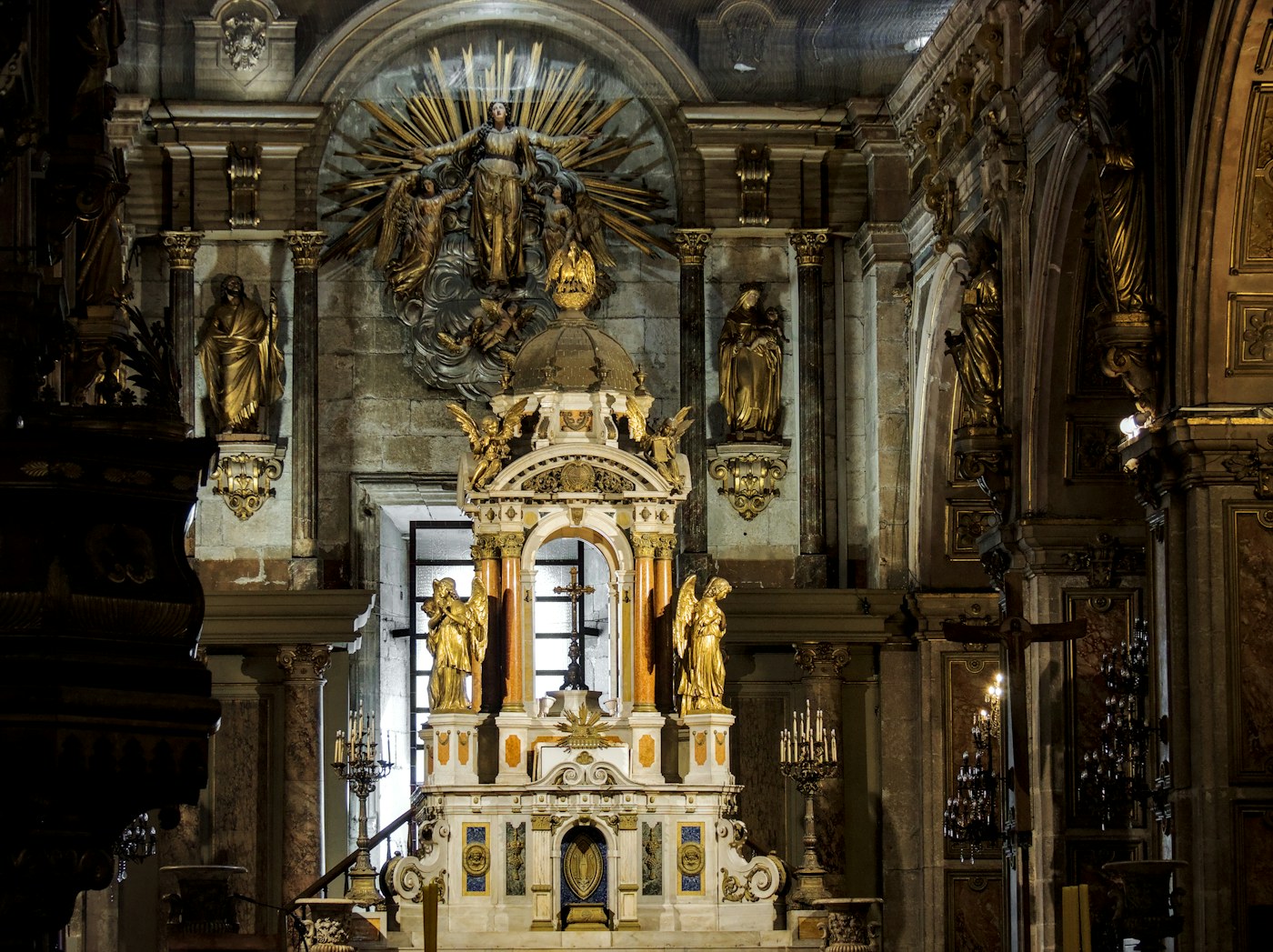 Interior and altar of Santiago Metropolitan Cathedral, Chile